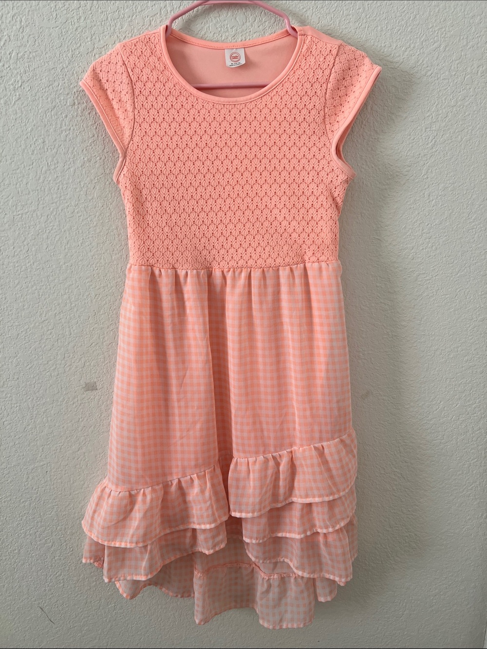 wonder nation Peach Crochet Bodice Gingham Ruffle Dress
